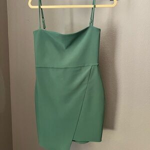Nookie Asymmetrical Green Spaghetti Strap Dress